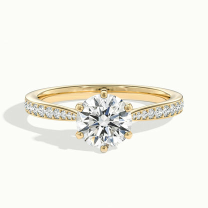 Livia Pavé 5 Carat Round Lab Grown Diamond Side Stone Engagement Ring in 10K Yellow Gold - view 1