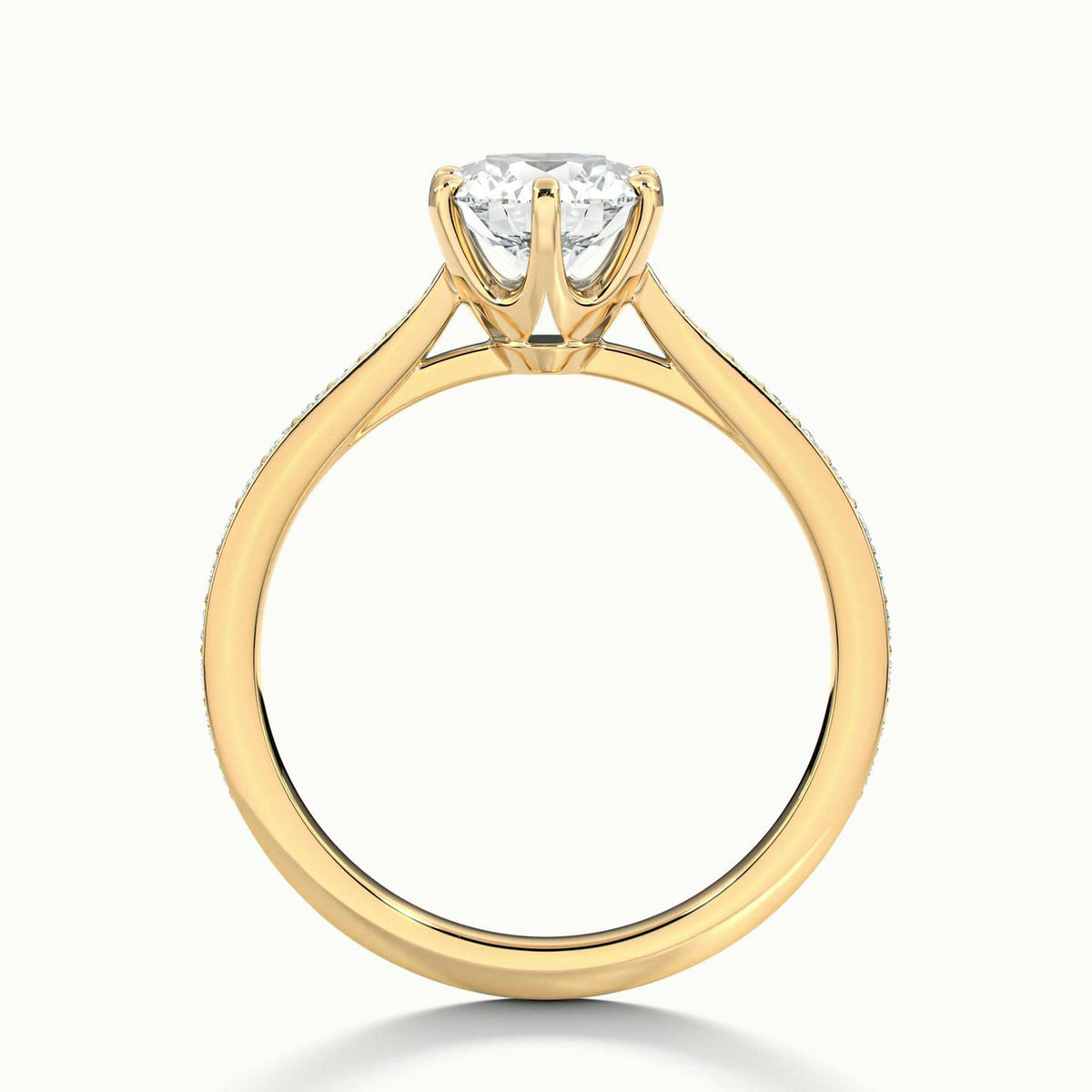 Livia Pavé 4 Carat Round Lab Grown Diamond Side Stone Engagement Ring in 18K Yellow Gold - view 3
