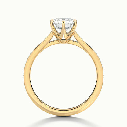 Livia Pavé 4 Carat Round Lab Grown Diamond Side Stone Engagement Ring in 18K Yellow Gold - view 3