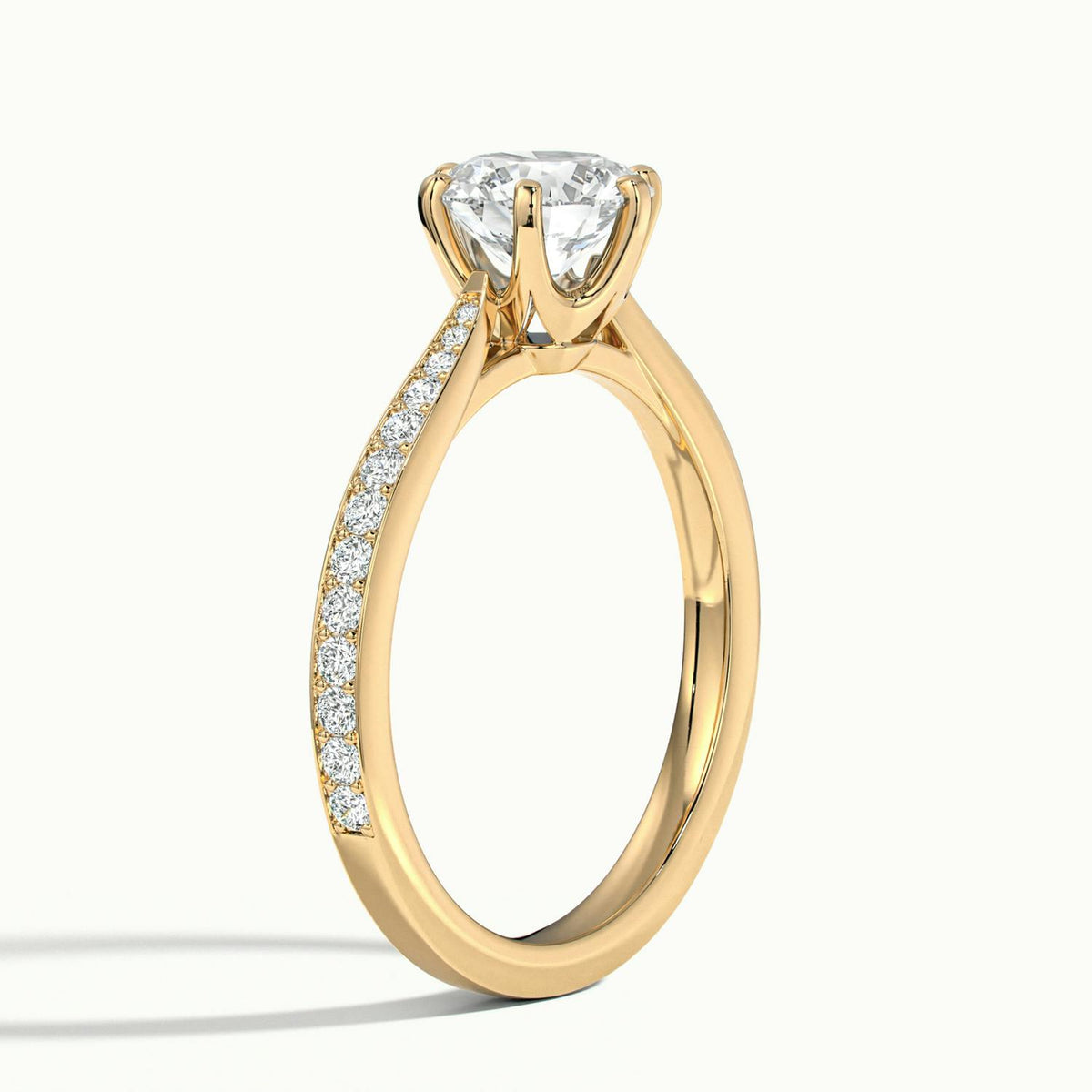 Livia Pavé 5 Carat Round Lab Grown Diamond Side Stone Engagement Ring in 14K Yellow Gold - view 4