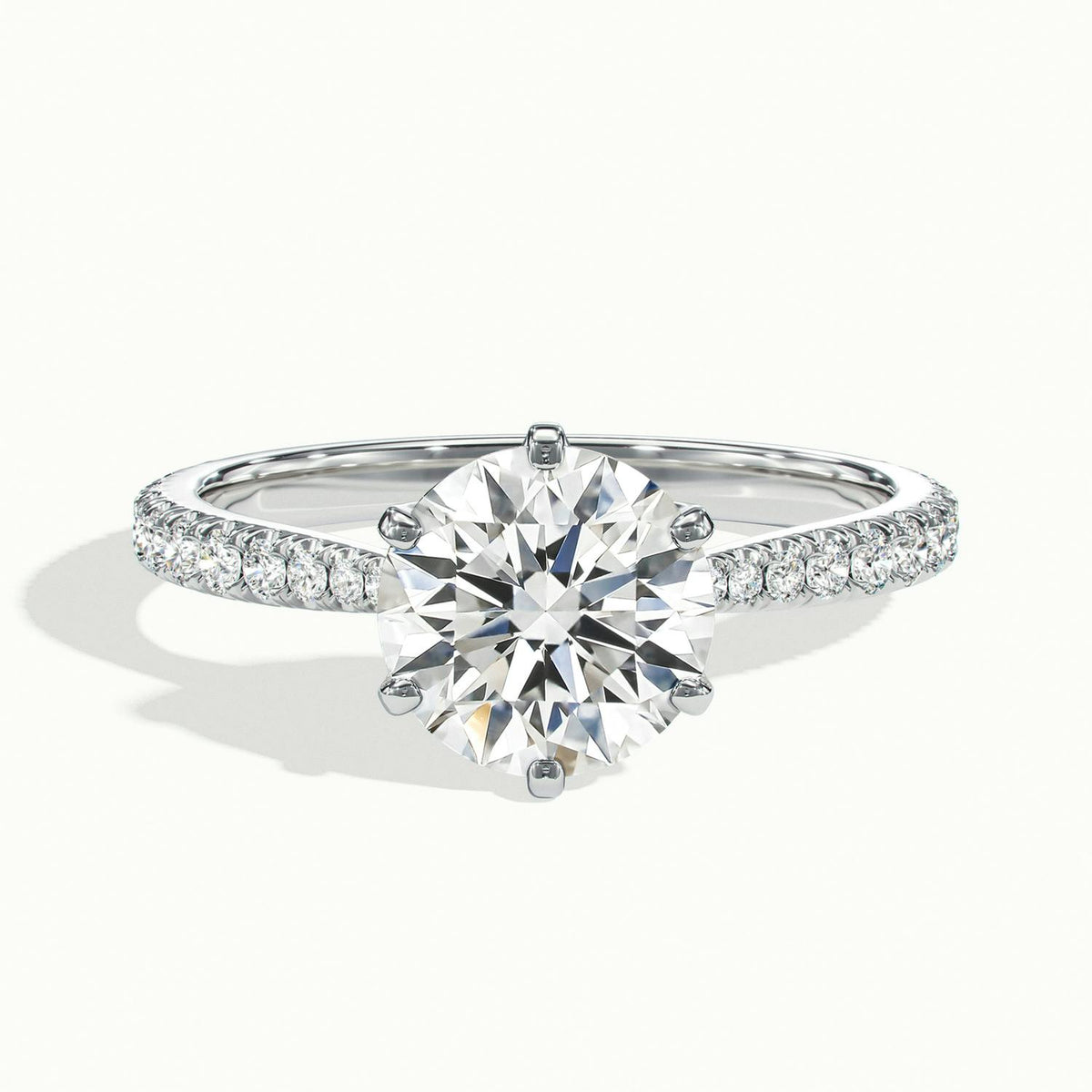 Livia Scallop 3 Carat Round Lab Grown Diamond Solitaire Engagement Ring in 18K White Gold - view 1