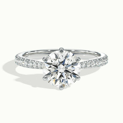 Livia Scallop 3 Carat Round Lab Grown Diamond Solitaire Engagement Ring in 18K White Gold - view 1