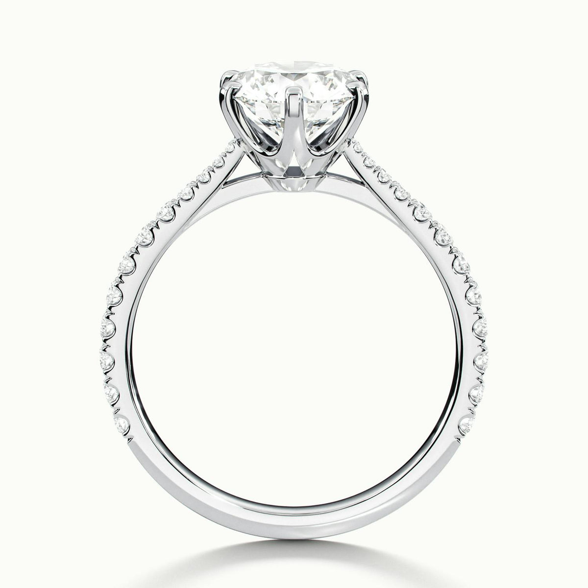 Livia Scallop 3 Carat Round Lab Grown Diamond Solitaire Engagement Ring in 18K White Gold - view 3