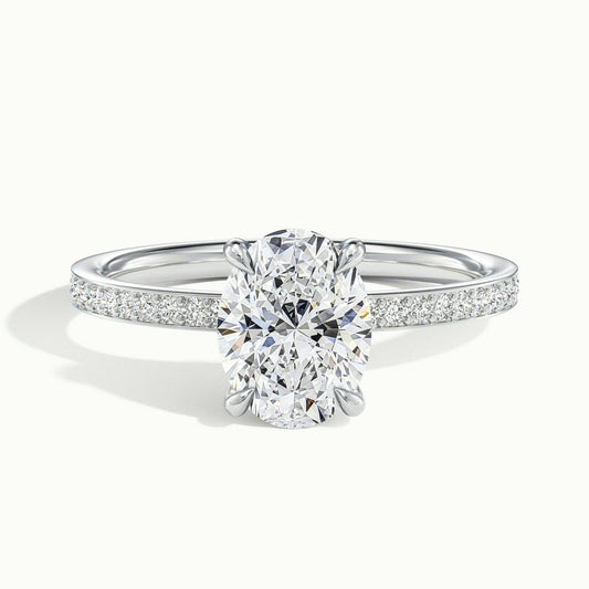 Adela Pavé 2.5 Carat Oval Lab Grown Diamond Side Stone Engagement Ring in 10K White Gold - view 1