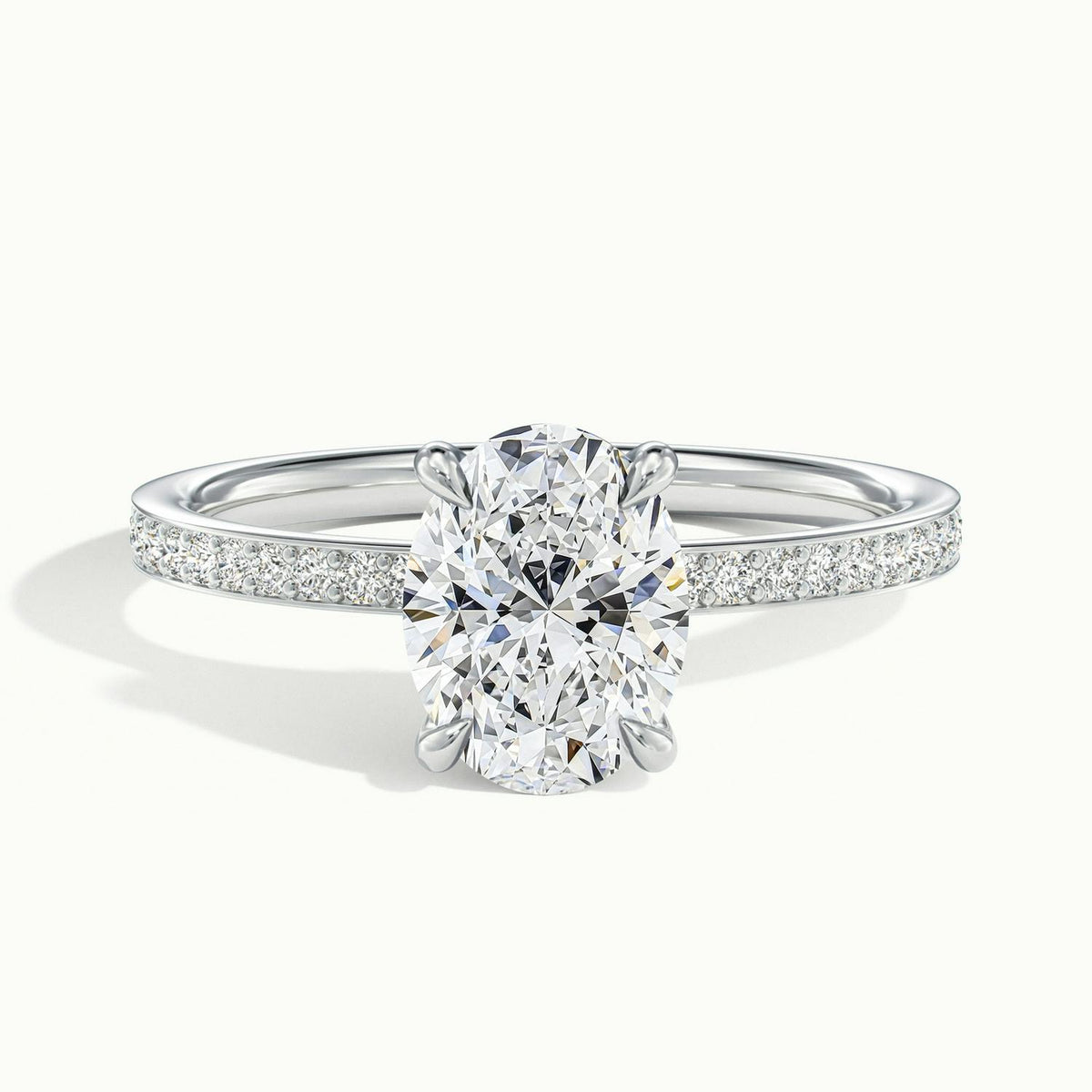 Adela Pavé 2 Carat Oval Lab Grown Diamond Side Stone Engagement Ring in Platinum - view 1