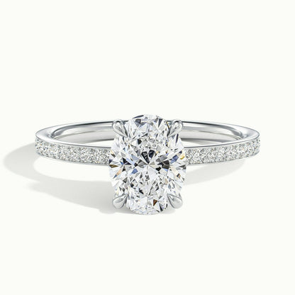 Adela Pavé 2 Carat Oval Lab Grown Diamond Side Stone Engagement Ring in Platinum - view 1