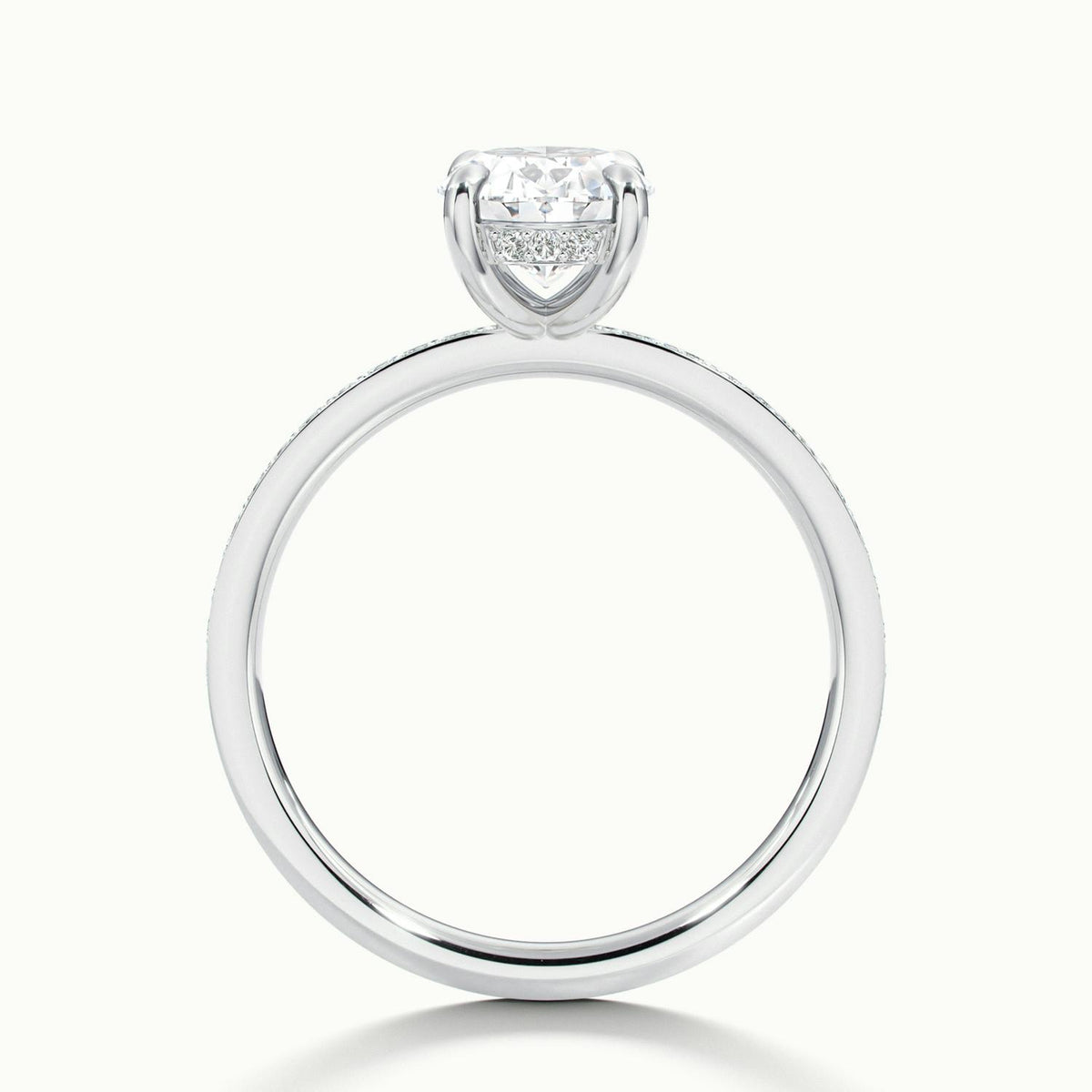 Adela Pavé 2 Carat Oval Lab Grown Diamond Side Stone Engagement Ring in Platinum - view 3