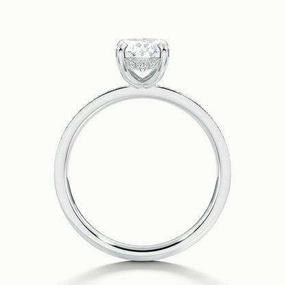 Adela Pavé 2 Carat Oval Lab Grown Diamond Side Stone Engagement Ring in Platinum - view 3