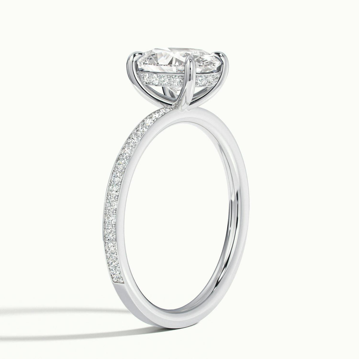 Adela Pavé 2 Carat Oval Lab Grown Diamond Side Stone Engagement Ring in Platinum - view 4