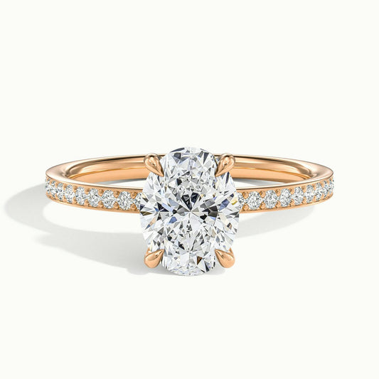 Adela Pavé 1 Carat Oval Lab Grown Diamond Side Stone Engagement Ring in 10K Rose Gold - view 1