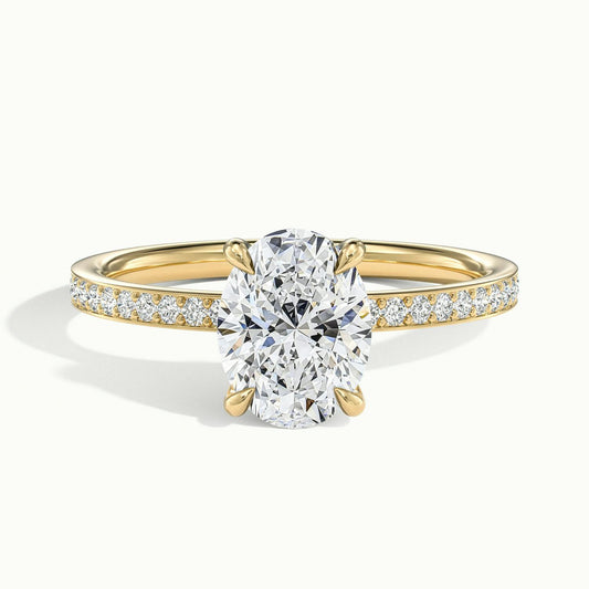 Adela Pavé 2 Carat Oval Lab Grown Diamond Side Stone Engagement Ring in 14K Yellow Gold - view 1