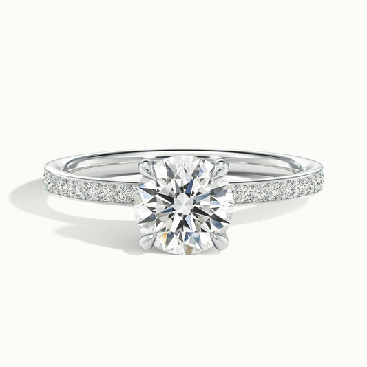 Adela Pavé 4.5 Carat Round Lab Grown Diamond Side Stone Engagement Ring in Platinum - view 1