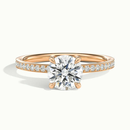 Adela Pavé 2.5 Carat Round Lab Grown Diamond Side Stone Engagement Ring in 10K Rose Gold - view 1