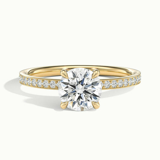 Adela Pavé 2.5 Carat Round Lab Grown Diamond Side Stone Engagement Ring in 14K Yellow Gold - view 1