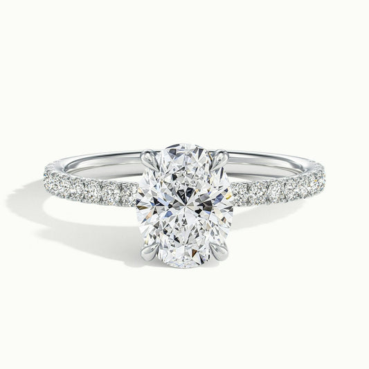 Adela Scallop 2 Carat Oval Lab Grown Diamond Side Stone Engagement Ring in 14K White Gold - view 1