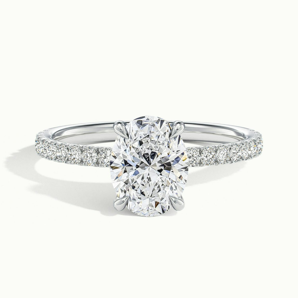Adela Scallop 2 Carat Oval Lab Grown Diamond Side Stone Engagement Ring in 18K White Gold - view 1