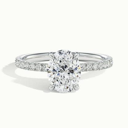 Adela Scallop 2 Carat Oval Lab Grown Diamond Side Stone Engagement Ring in 18K White Gold - view 1