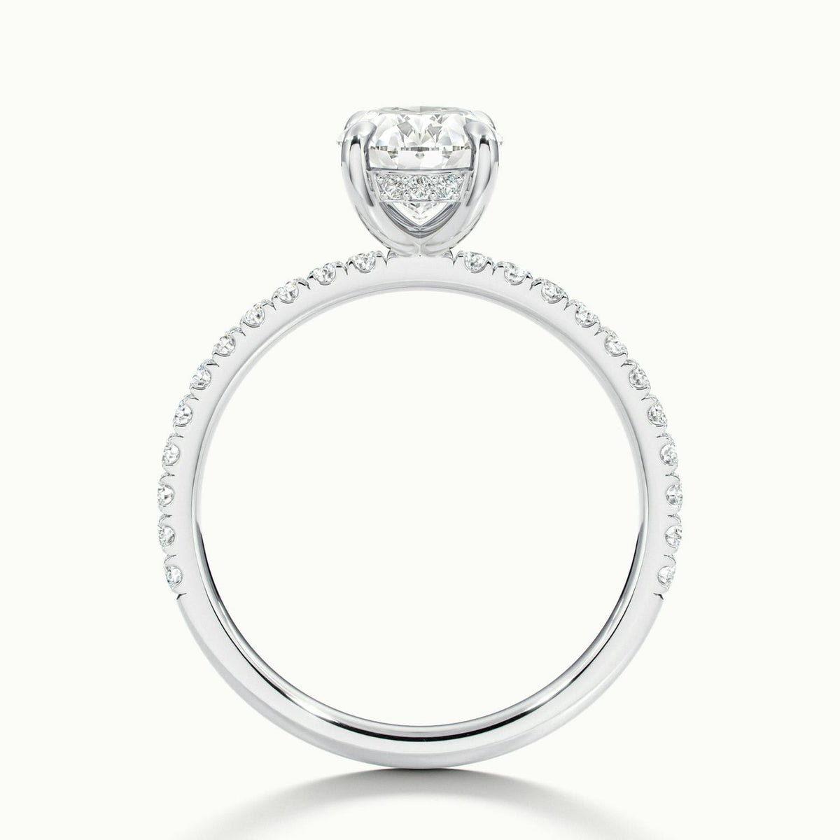 Adela Scallop 2 Carat Oval Lab Grown Diamond Side Stone Engagement Ring in 18K White Gold - view 3