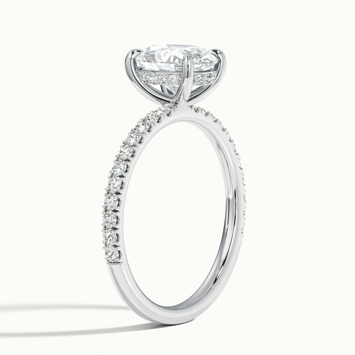 Adela Scallop 2 Carat Oval Lab Grown Diamond Side Stone Engagement Ring in 18K White Gold - view 4