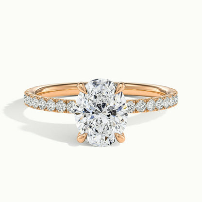 Adela Scallop 4 Carat Oval Lab Grown Diamond Side Stone Engagement Ring in 14K Rose Gold - view 1