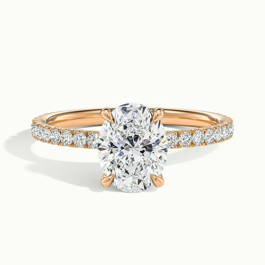 Adela Scallop 2.5 Carat Oval Lab Grown Diamond Side Stone Engagement Ring in 14K Rose Gold - view 1