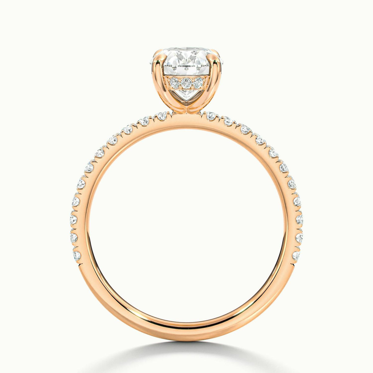 Adela Scallop 4 Carat Oval Lab Grown Diamond Side Stone Engagement Ring in 14K Rose Gold - view 3