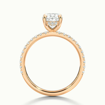 Adela Scallop 4 Carat Oval Lab Grown Diamond Side Stone Engagement Ring in 14K Rose Gold - view 3