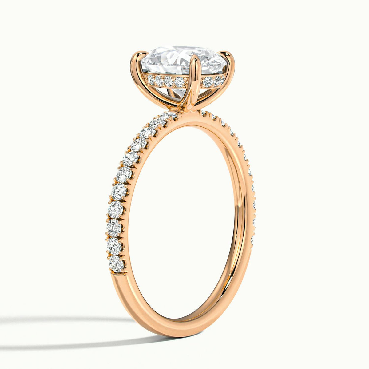 Adela Scallop 4 Carat Oval Lab Grown Diamond Side Stone Engagement Ring in 14K Rose Gold - view 4