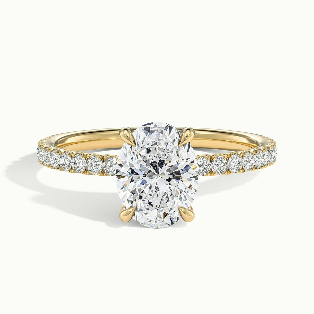 Adela Scallop 2 Carat Oval Lab Grown Diamond Side Stone Engagement Ring in 14K Yellow Gold - view 1