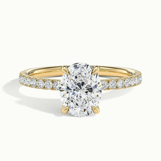 Adela Scallop 1.5 Carat Oval Lab Grown Diamond Side Stone Engagement Ring in 18K Yellow Gold - view 1