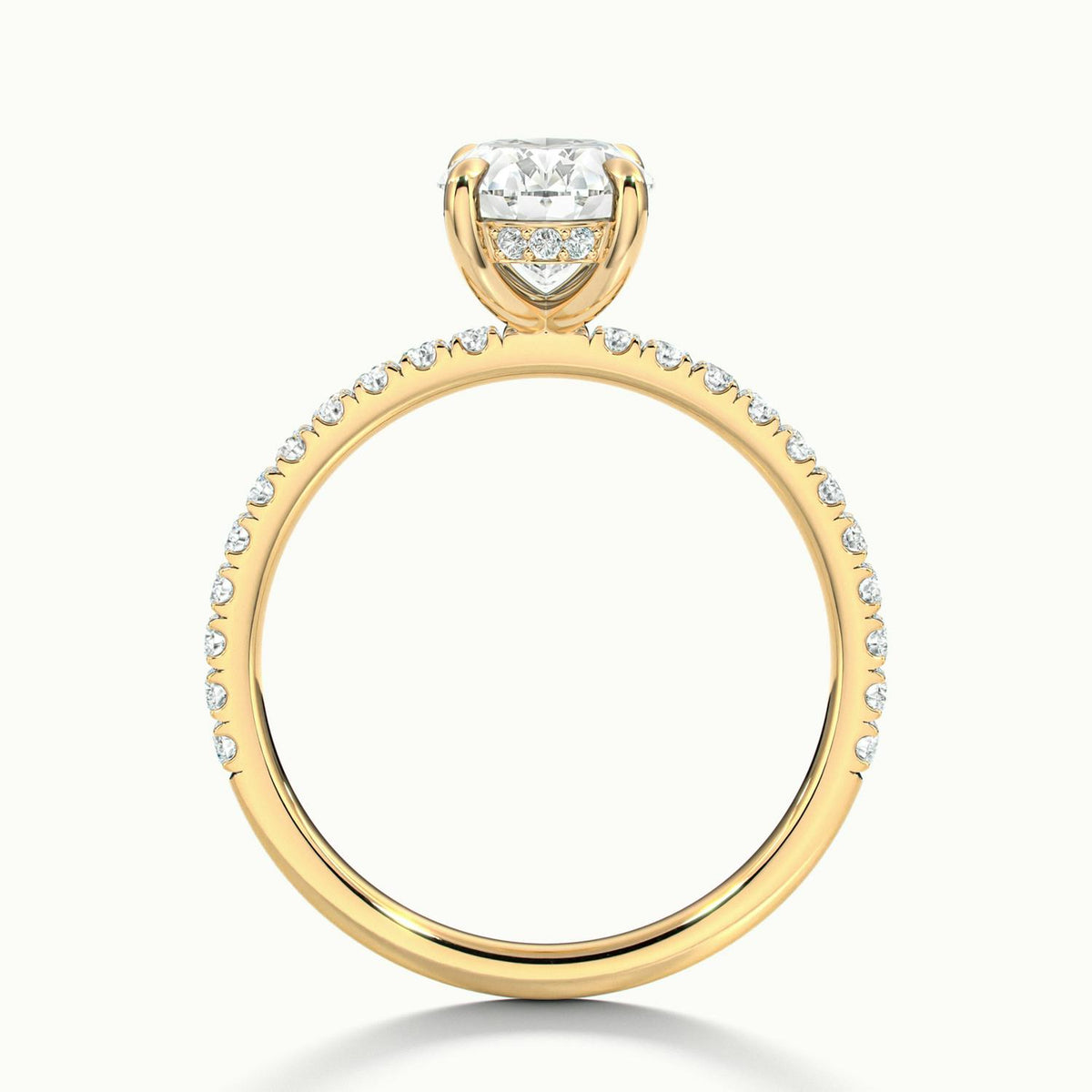 Adela Scallop 2 Carat Oval Lab Grown Diamond Side Stone Engagement Ring in 14K Yellow Gold - view 3