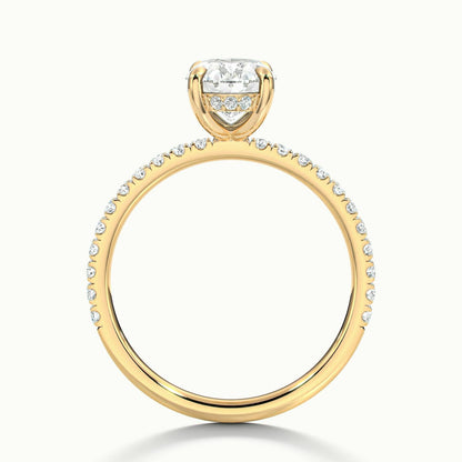 Adela Scallop 2 Carat Oval Lab Grown Diamond Side Stone Engagement Ring in 14K Yellow Gold - view 3