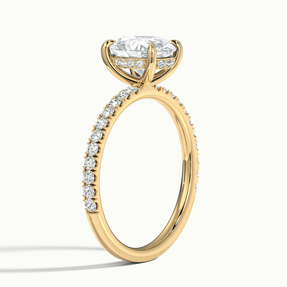 Adela Scallop 2 Carat Oval Lab Grown Diamond Side Stone Engagement Ring in 14K Yellow Gold - view 4