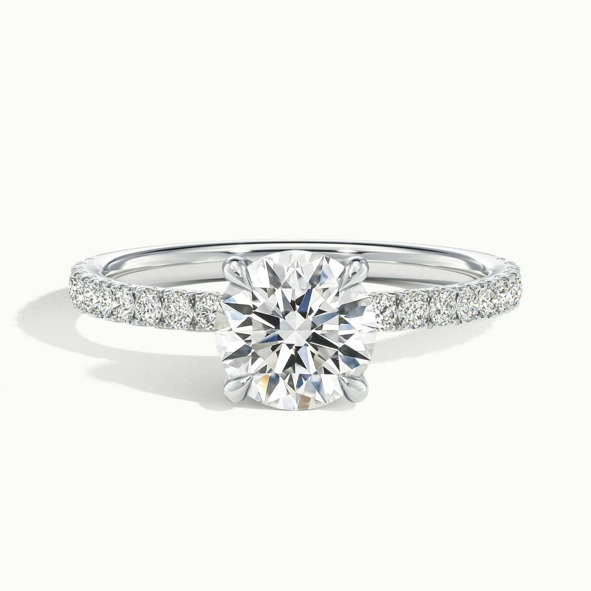 Adela Scallop 2 Carat Round Lab Grown Diamond Side Stone Engagement Ring in Platinum - view 1