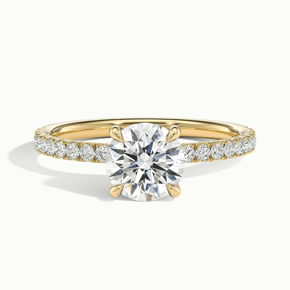 Adela Scallop 1.5 Carat Round Lab Grown Diamond Side Stone Engagement Ring in 10K Yellow Gold - view 1