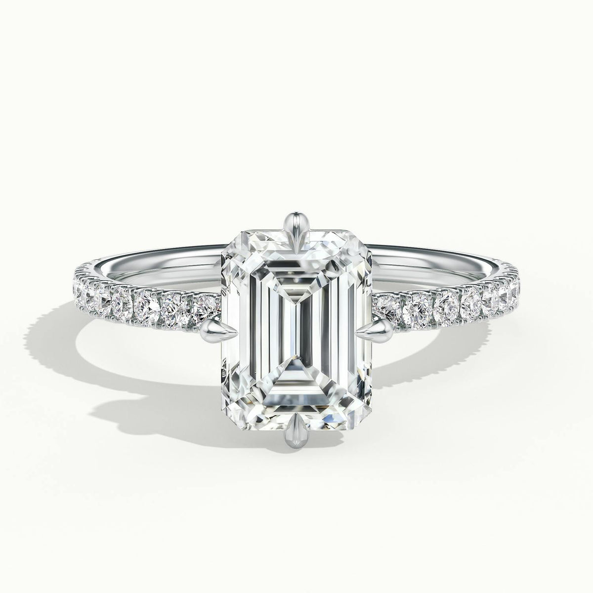 Nira Scallop 2 Carat Emerald Lab Grown Diamond Hidden Halo Engagement Ring in Platinum - view 1