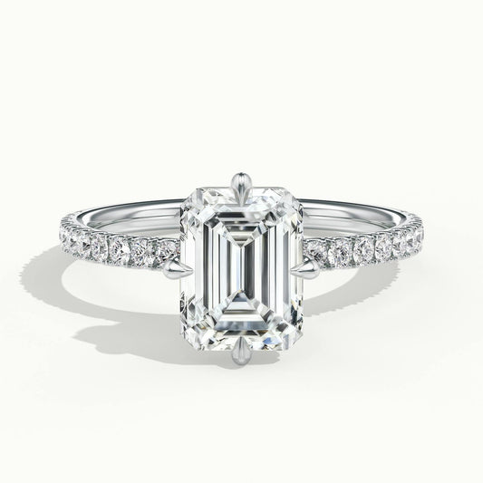 Nira Scallop 2 Carat Emerald Lab Grown Diamond Hidden Halo Engagement Ring in 14K White Gold - view 1