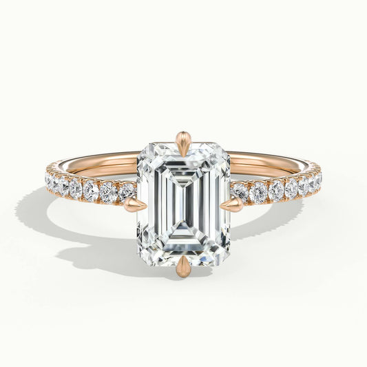 Nira Scallop 4.5 Carat Emerald Lab Grown Diamond Hidden Halo Engagement Ring in 18K Rose Gold - view 1