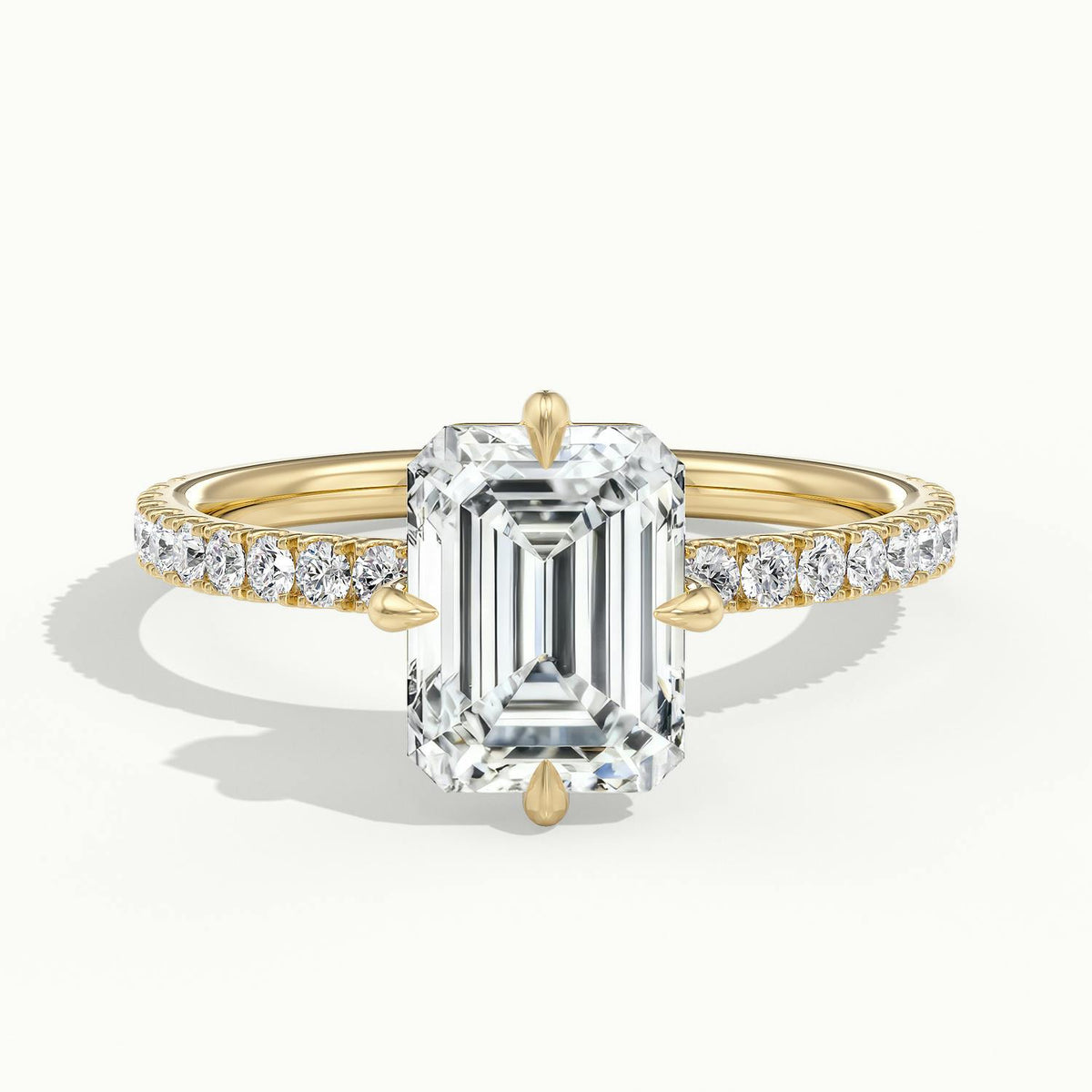 Nira Scallop 4.5 Carat Emerald Lab Grown Diamond Hidden Halo Engagement Ring in 10K Yellow Gold - view 1
