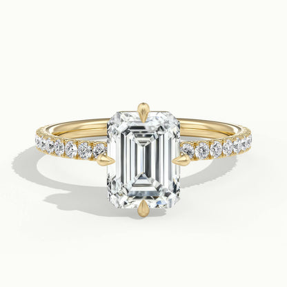 Nira Scallop 2 Carat Emerald Lab Grown Diamond Hidden Halo Engagement Ring in 10K Yellow Gold - view 1
