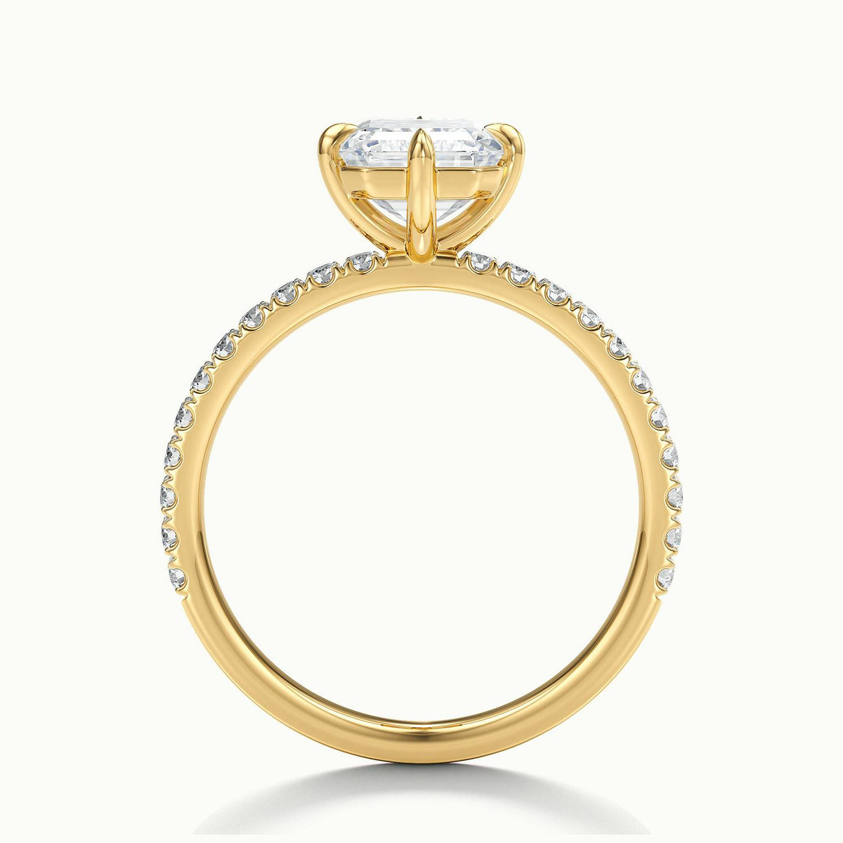 Nira Scallop 4.5 Carat Emerald Lab Grown Diamond Hidden Halo Engagement Ring in 10K Yellow Gold - view 3