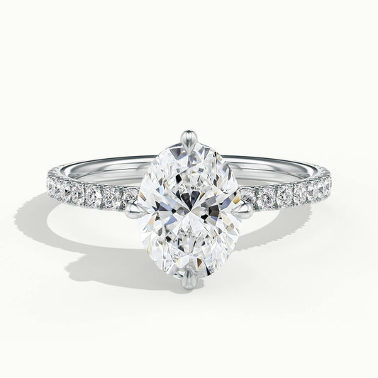 Nira Scallop 2 Carat Oval Lab Grown Diamond Hidden Halo Engagement Ring in 14K White Gold - view 1