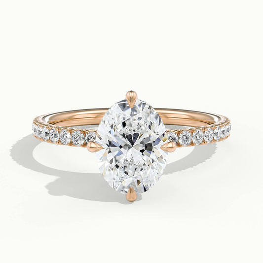 Nira Scallop 2 Carat Oval Lab Grown Diamond Hidden Halo Engagement Ring in 14K Rose Gold - view 1