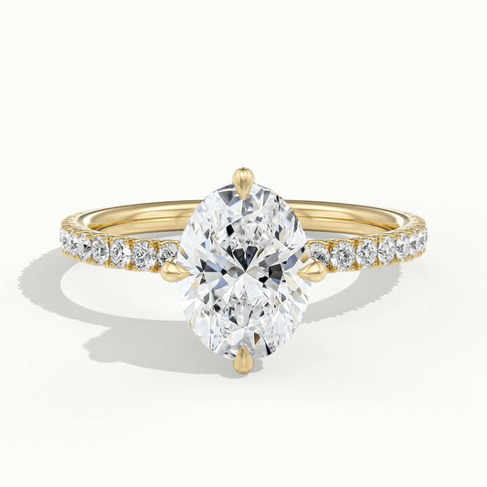 Nira Scallop 2 Carat Oval Lab Grown Diamond Hidden Halo Engagement Ring in 10K Yellow Gold - view 1