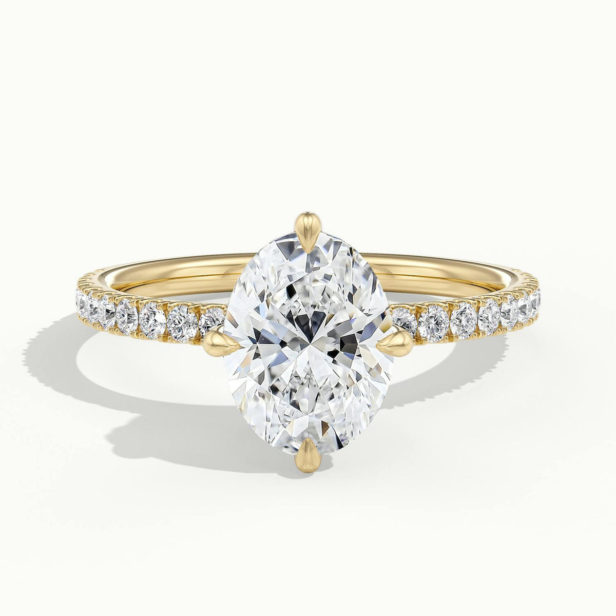 Nira Scallop 5 Carat Oval Lab Grown Diamond Hidden Halo Engagement Ring in 14K Yellow Gold - view 1