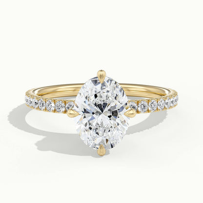 Nira Scallop 5 Carat Oval Lab Grown Diamond Hidden Halo Engagement Ring in 14K Yellow Gold - view 1