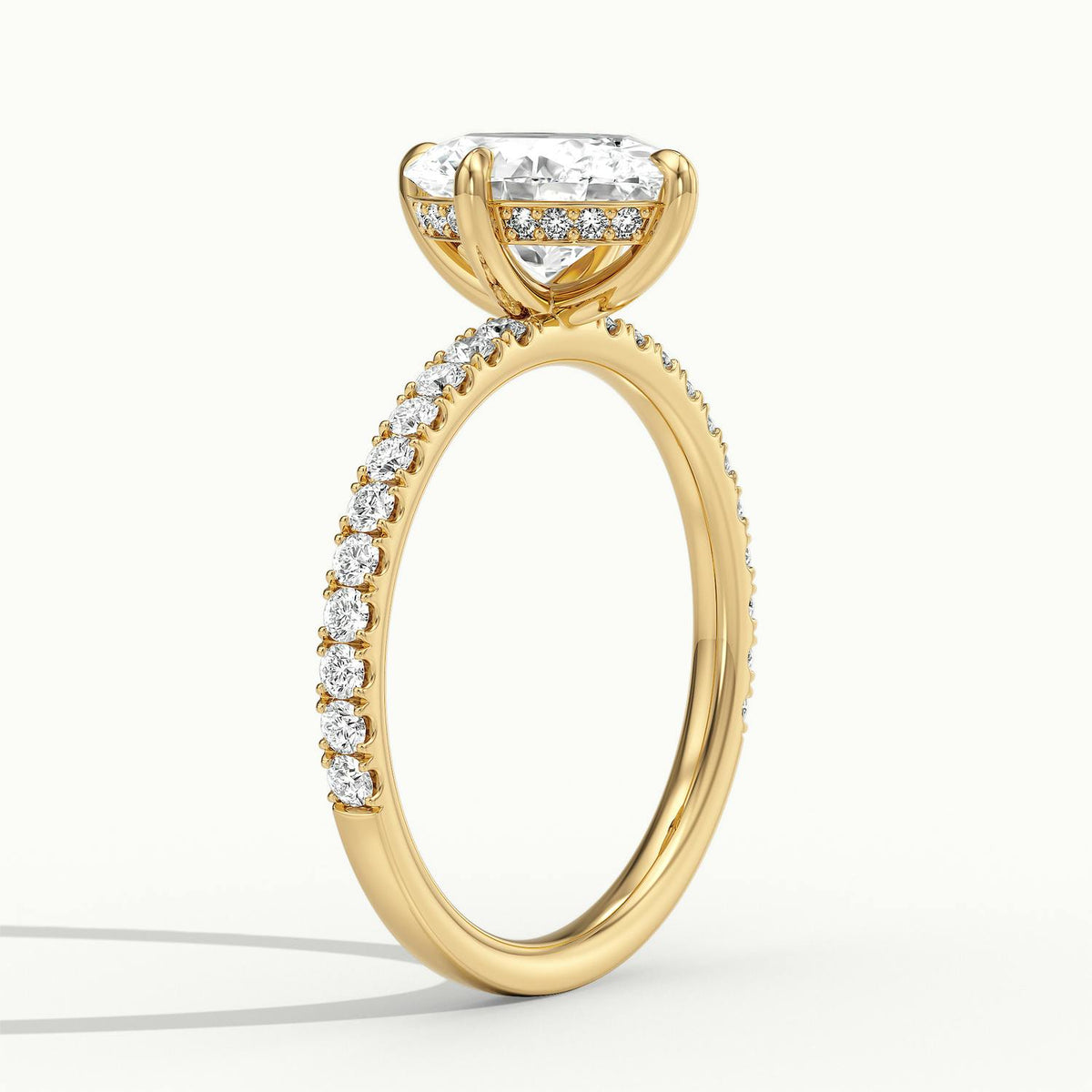 Nira Scallop 4 Carat Oval Lab Grown Diamond Hidden Halo Engagement Ring in 18K Yellow Gold - view 4