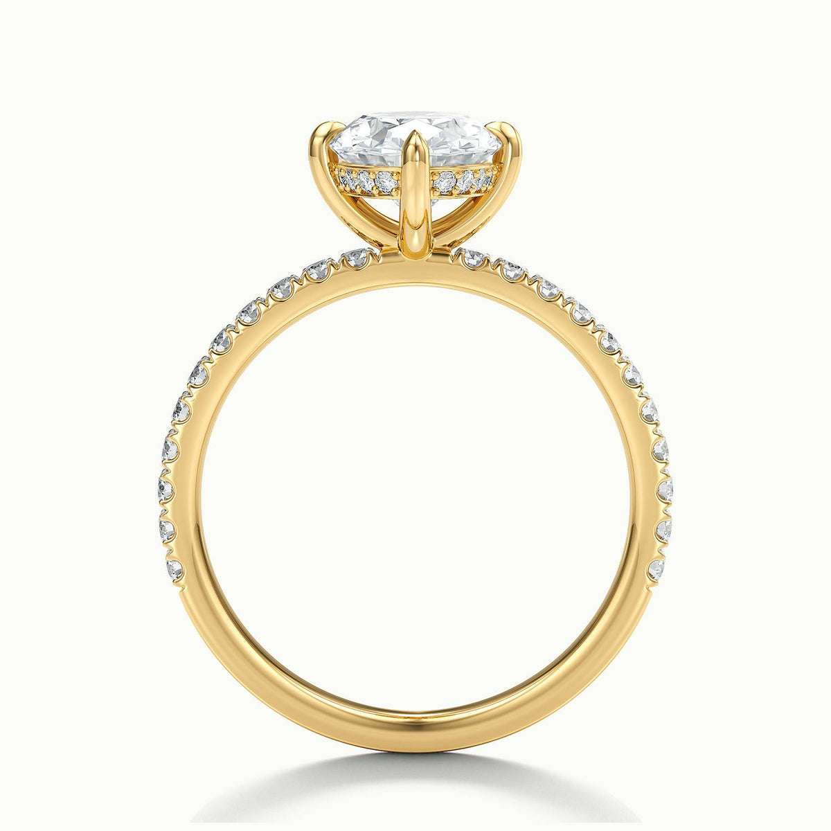Nira Scallop 3 Carat Oval Lab Grown Diamond Hidden Halo Engagement Ring in 14K Yellow Gold - view 3