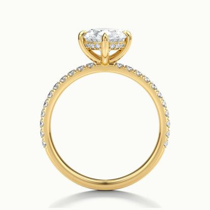 Nira Scallop 5 Carat Oval Lab Grown Diamond Hidden Halo Engagement Ring in 14K Yellow Gold - view 3