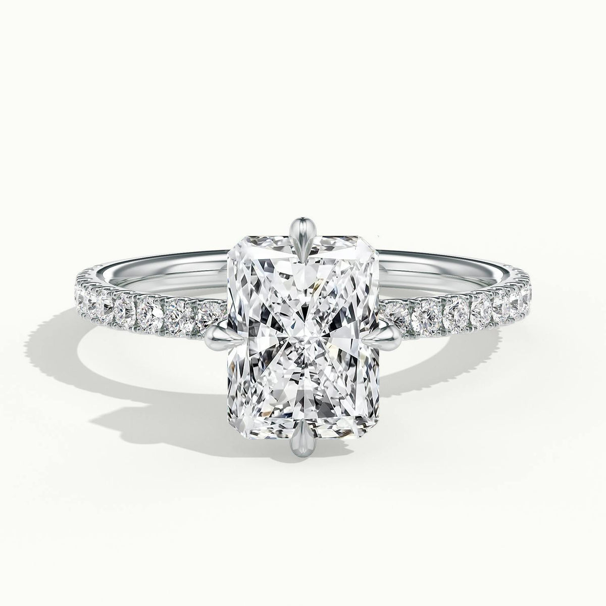 Nira Scallop 4 Carat Radiant Lab Grown Diamond Hidden Halo Engagement Ring in 10K White Gold - view 1